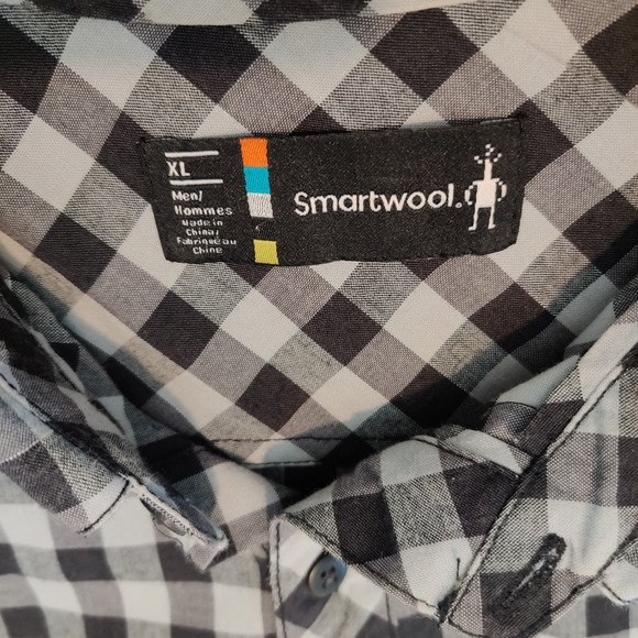 Smartwool Mens Merino Wool Blend Camp Shirt Size XL Short Sleeve Gray Blue Plaid - Picture 8 of 13